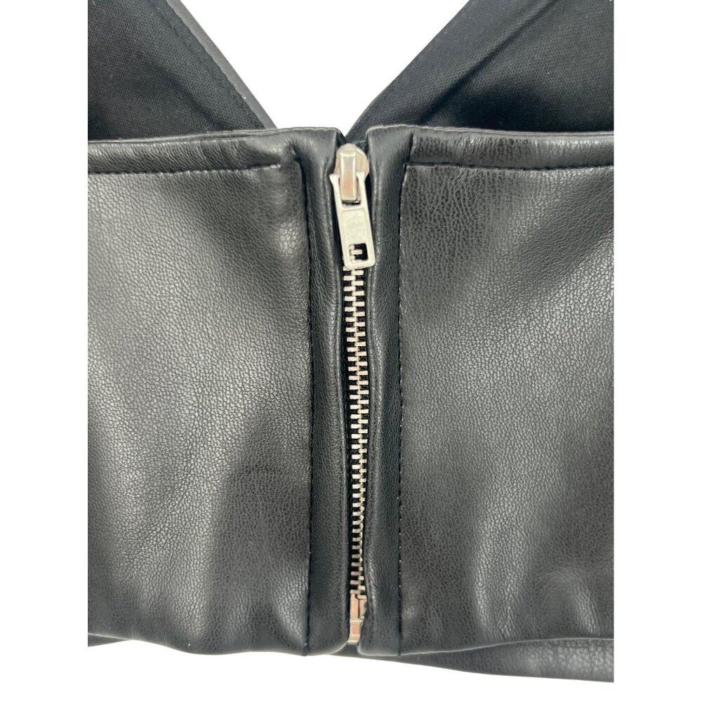NWOT Shoedazzle Black Soft Vegan Leather Edgy V-Neck Sexy Club Rave EDM Crop Top - Picture 9 of 16